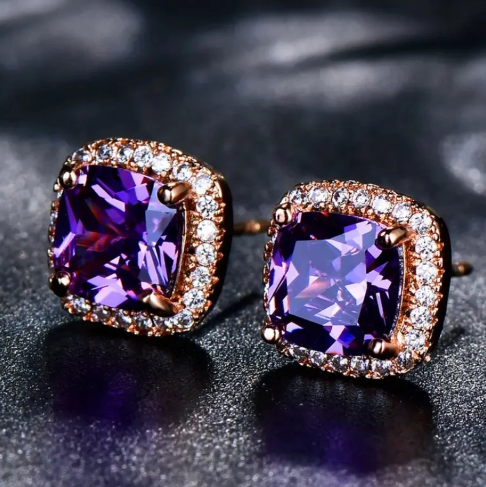 Purple Amethyst Halo Earrings - Picture 1 of 8